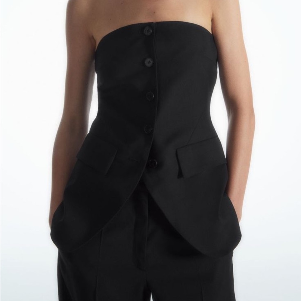 COS Black Strapless Buttoned Top